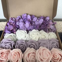 20 Count | Purple Lavender Hydrangeas White Blush Rose Flowers Centerpiece