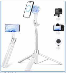 Trípode magnético de 70" para iPhone Magsafe, trípode de palo de selfie extensible con control remoto recargable y soporte magnético, soporte de trípo