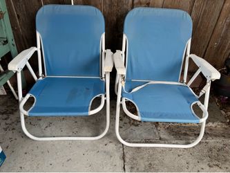 Pair of Blue Folding Beach Chairs