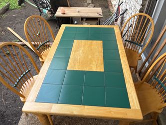Wood Dining Table Set w/ 6 Chairs – Tile Top