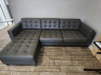 IKEA Modern Top Grain Leather Gray Sectional Sofa with Matching Leather Chair – Excellent Condition