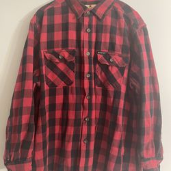Woolrich Heavy Flannel Shirt Jacket Mens XL Red Black Plaid Button Up Pockets