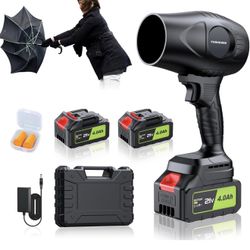 Soplador de hojas inalámbrico de 600000 rpm, soplador de hojas eléctrico de mano de 21 V con 2 baterías de 4.0 Ah y cargador rápido, ligero para limpi
