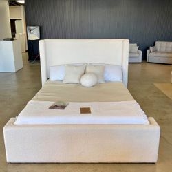White Boucle Queen Bed 