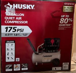 Husky 10 Gal. 175 PSI Electric Oil-Free Quiet Auto/Workshop Hotdog Air Compressor with Dual Gauges and 1-Quick Coupler