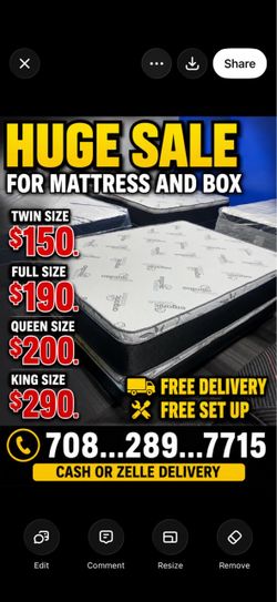 Huge sale for Mattress And Box Twin size #mattress and box 150.$ full 190$ Queen 200$ king 290$. free delivery free set up 708….289…7715… cash or Zell