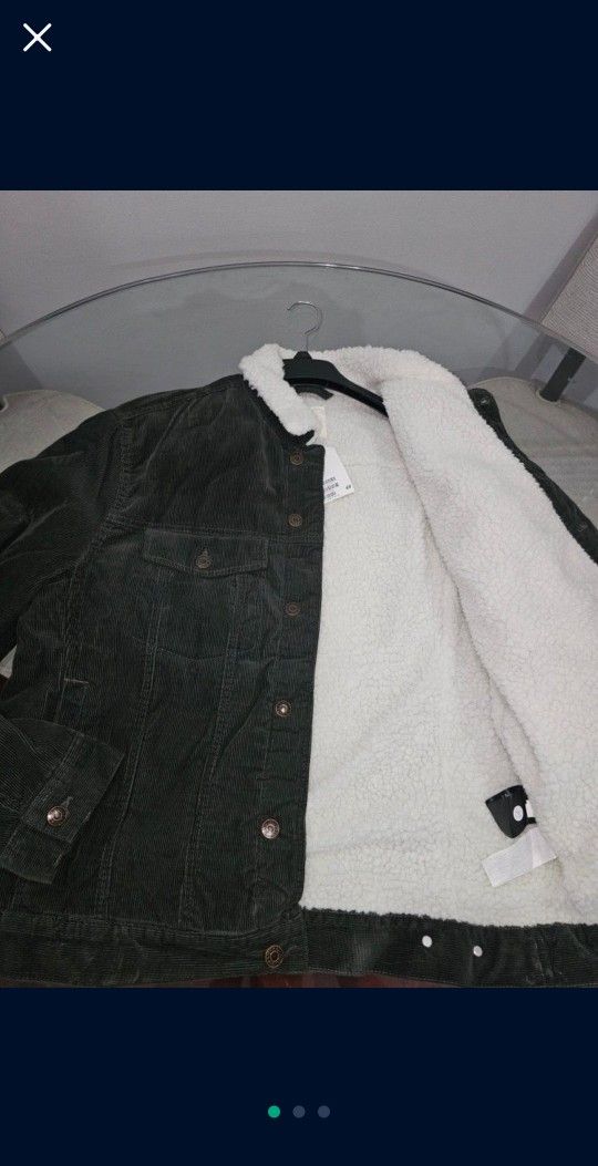 Men's Jacket Green XL Corduroy Sherpa