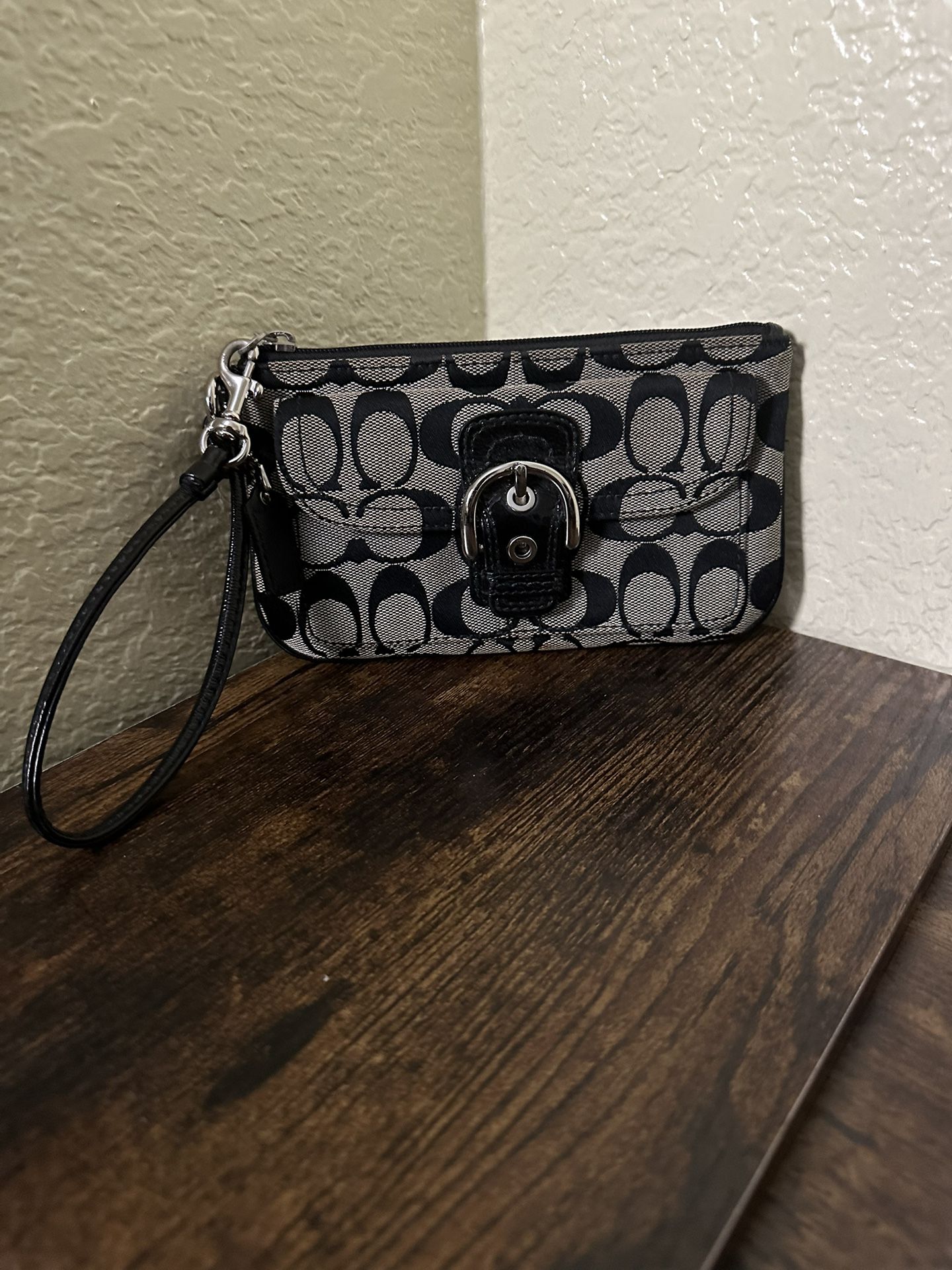 Coach Mini Wristlet Clutch Jacquard Black