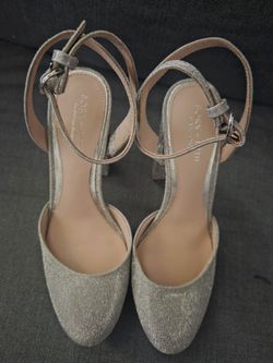 Born 5th  Silver Glitter Ankle Strap Heels