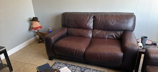 Brown leather couches