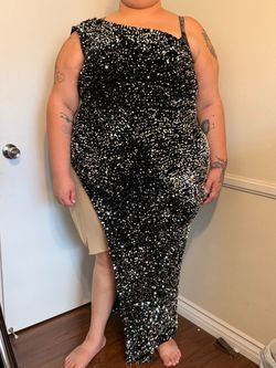 Black & Silver Sequin Asymmetrical Performance Gown