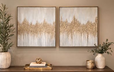 Matching Pair of Read to Hang Framed Acrylic Modern Wall Art