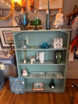 Refurbished Vintage solid wood highland blue bookshelf
