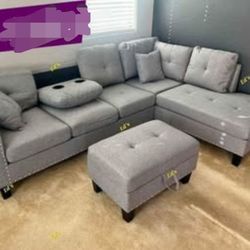 BRAND NEW 3PCS SECTIONAL SOFA SET WITH OTTOMAN AND ACCENT PILOWS INCLUDED $379