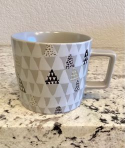 Starbucks 2016 Holiday Christmas Trees Mug Gray White Black Gold Stylized Abstract Coffee Mug Cup