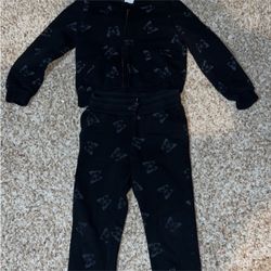 H&M Hooded Sweatsuit zip up black/butterflies 2-4y
