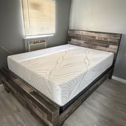 Queen Bed Frame, With Mattress And Box Spring 