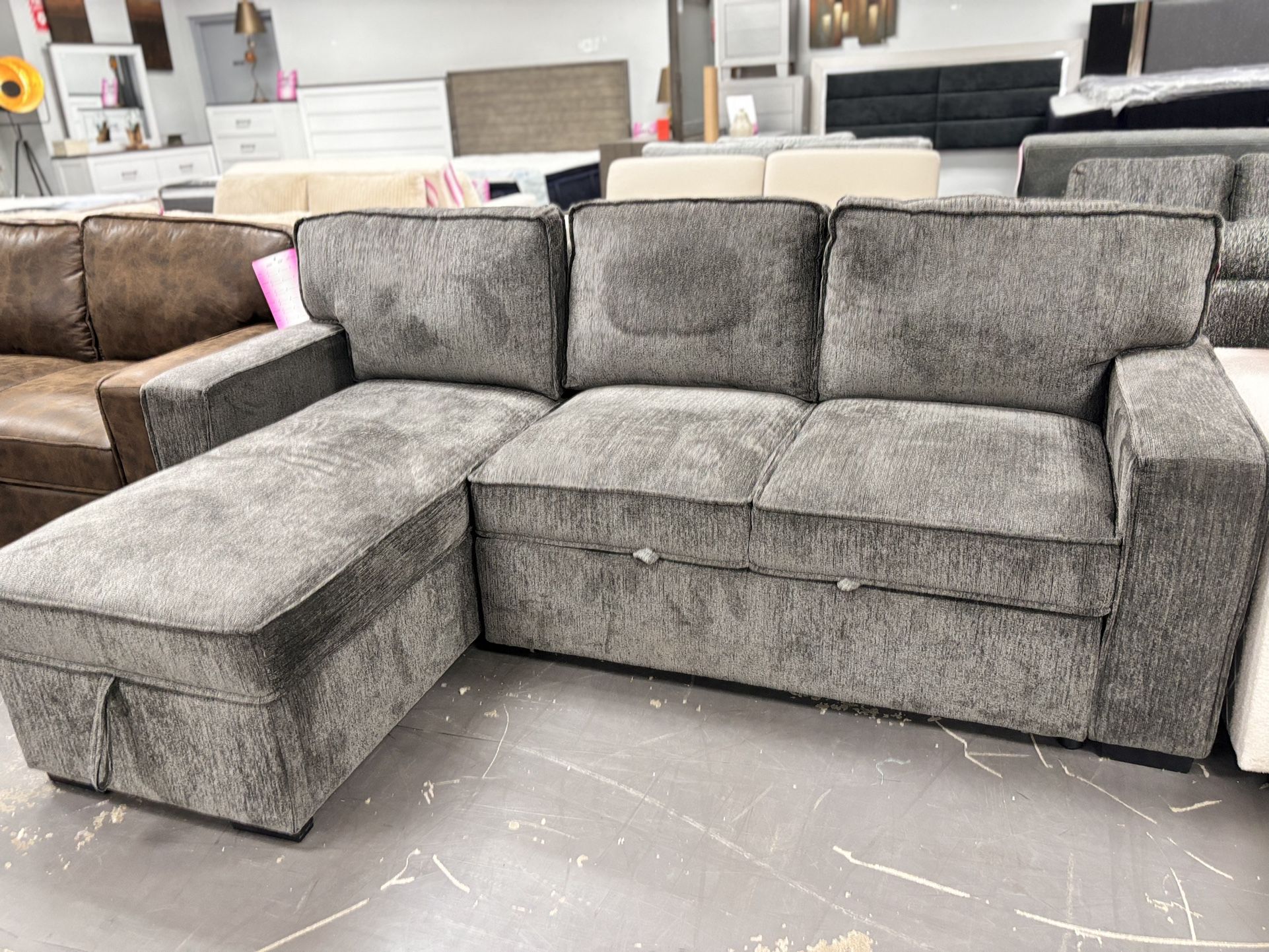 Stunning Gray Fabric Pull Out Sleeper Sofa Couch Bed Now Just 599 (Living Room Furniture Blowout Deal)