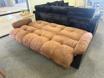 Brown Tufted Microsuede Sofa