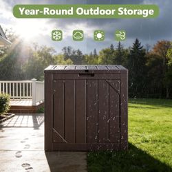 Outdoor Storage Box - 30 Gallon Waterproof Resin Deck Box, Lockable Patio Storag