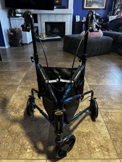 Lite Folding 3 Wheel Aluminum Rollator Walker Lightweight with Bag and Basket, Flame Blue