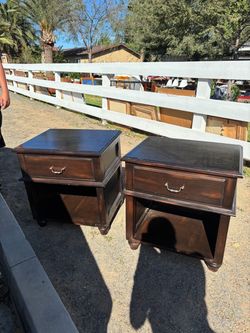 Pair of Dark Wood Nightstands with Drawer