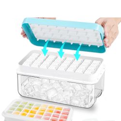 Ice Cube Tray with Lid and Bin, ZZWILLB 64 pcs Ice Trays for Freeze with 2 Trays, Ice Cube Pop Out Tray for Freezer, Ice Cube Molds, BPA Free, Easy Re