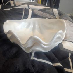 White Clam Shell Bowl Pair Vintage Plastic Display or Seafood Serving Dishes GreenTreeBoutique