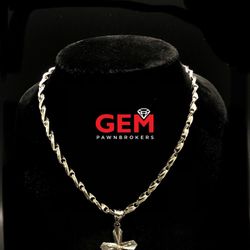 14K White Gold Chain And Pendant