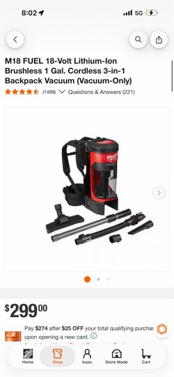 Milwaukee M18 Fuel 3-in-1 Backpack Vacuum 6.0XC Battery