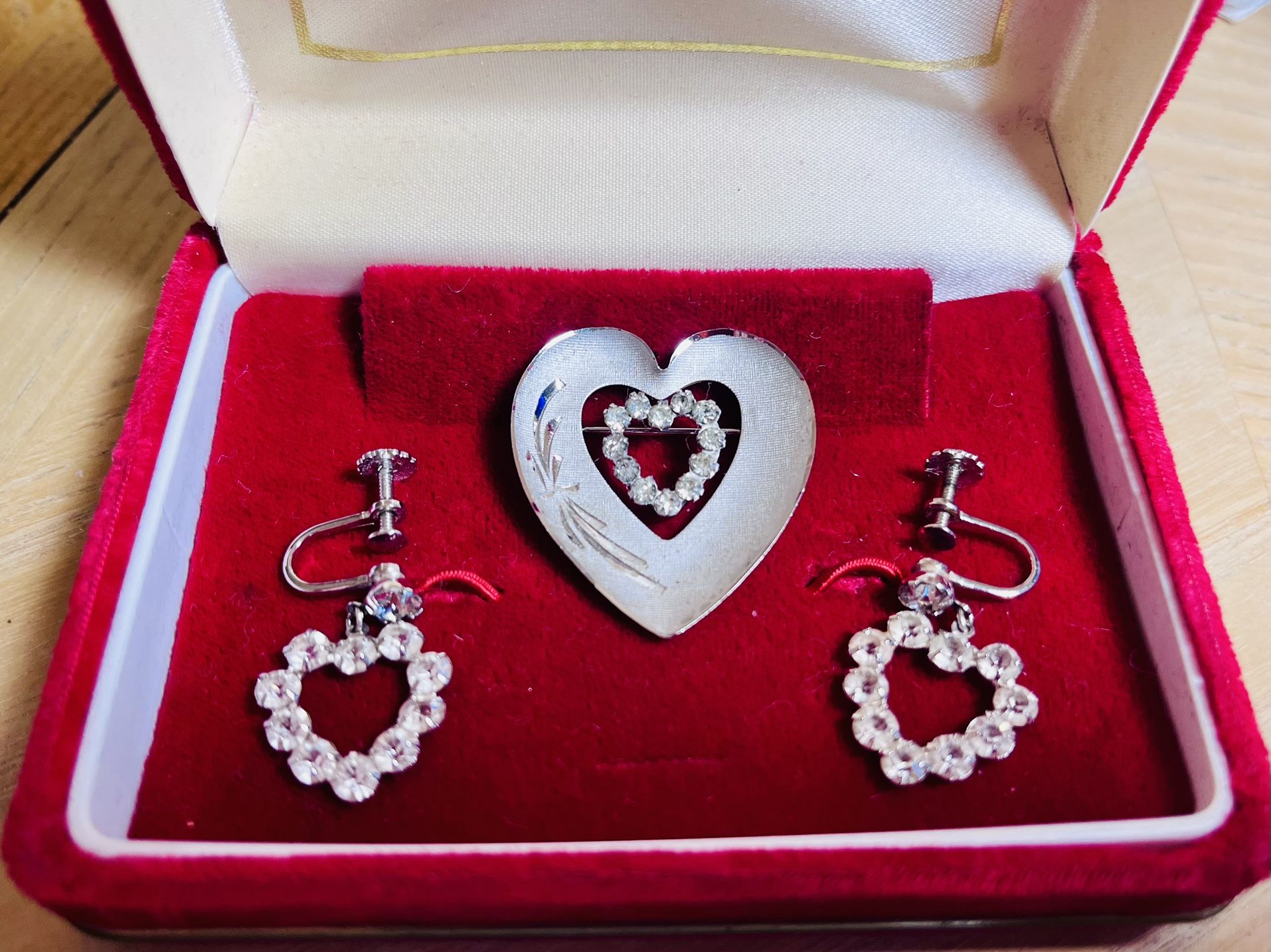 Vtg Sterling Heart Brooch Dangle Earrings