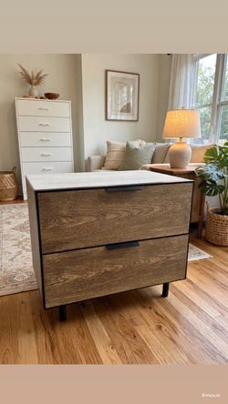 2-Drawer Wood Dresser with Black Frame