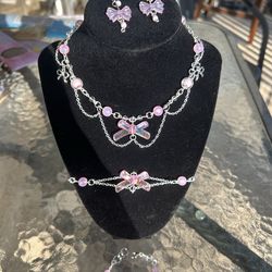 Handmade pink bow theme jewelry set