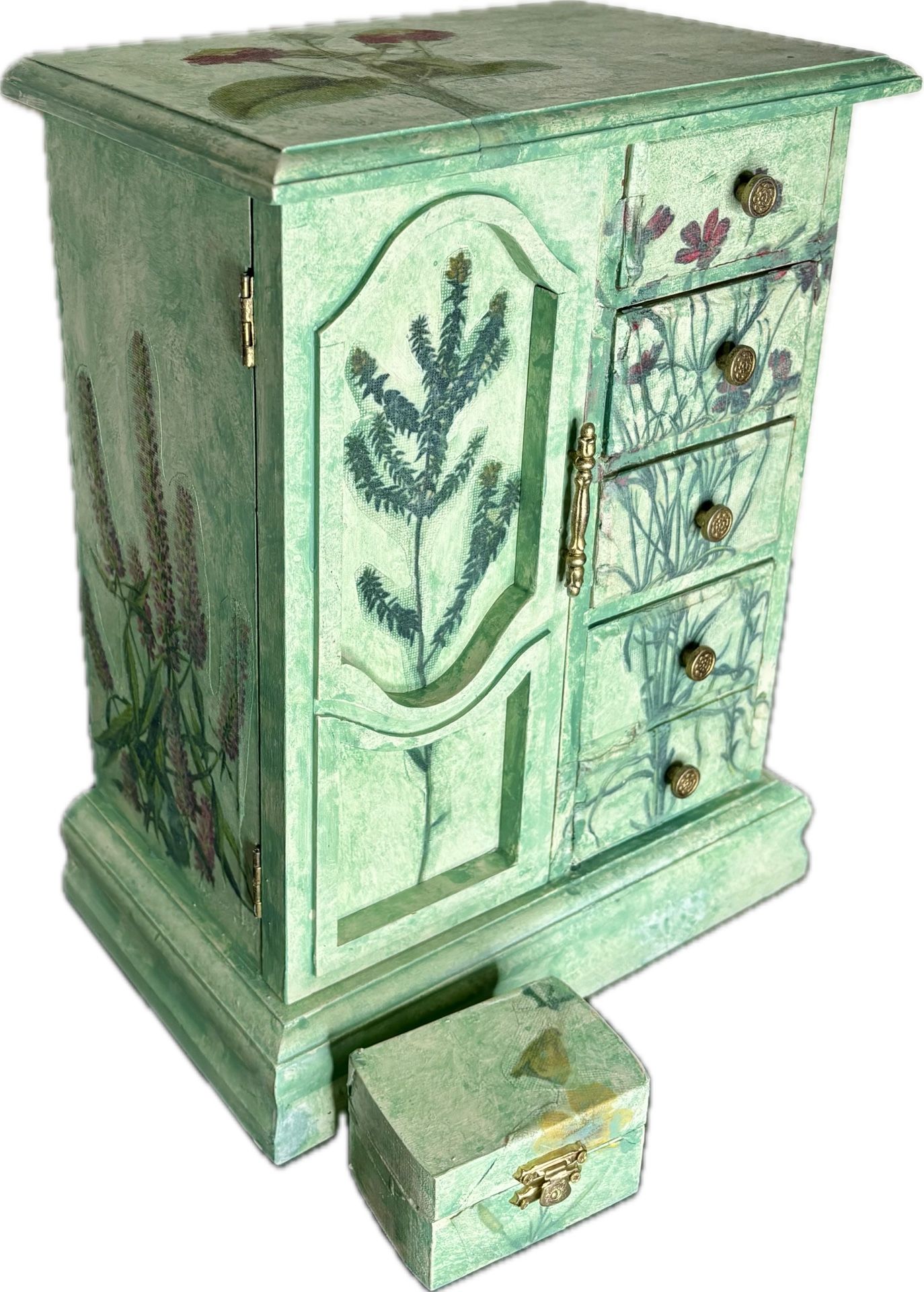 Green Painted Vintage Jewelry Box With Bonus Trinket Box