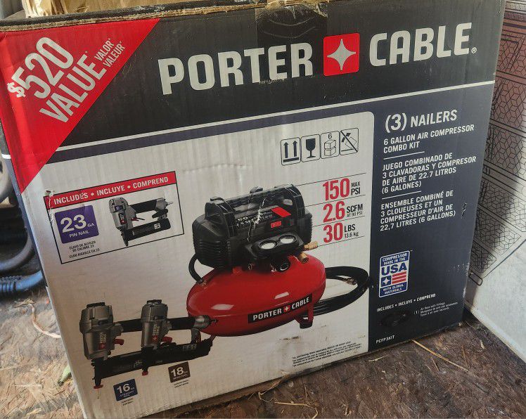 porter cable 6 gal pancake compressor with 3 nailers