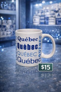 Rare Québec Collectible Mug – Blue & White Souvenir Cup