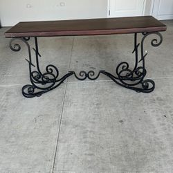Solid Wood Black Iron Console Table. Length 59 Inches, Width 18 Inches, Height 31 Inches.