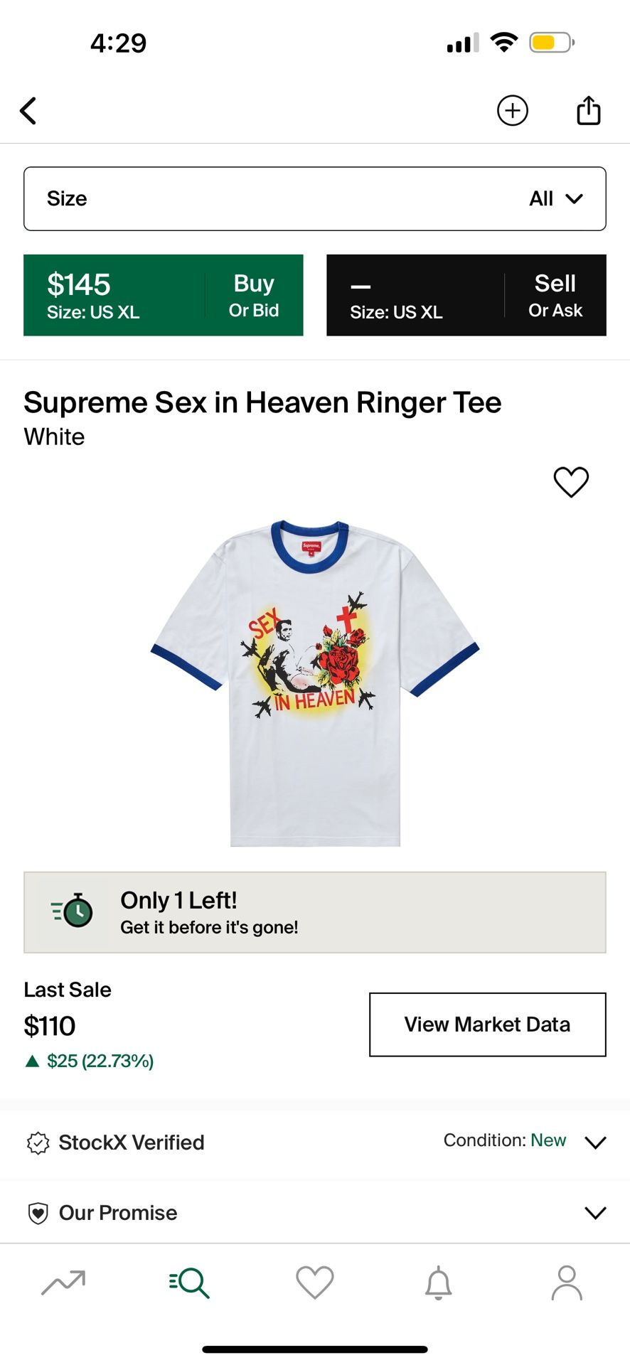Supreme Ringer Tee, Unopened In Bag, Size XL