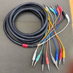 8 Stereo Channel 1/4" to 1/4" Patch Cable Snake, 25ft