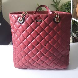 100% Auth Quilted Leather Kate Spade Gold Coast Maryanne, Scarlet/RED 