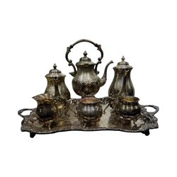 Vintage Sheridan Silver On Copper Tea Service Set With Tilting Tea Kettle 7 Set