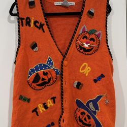 Vintage Victoria Jones Halloween Sweater Vest, Size M, Trick or Treat, Jewels