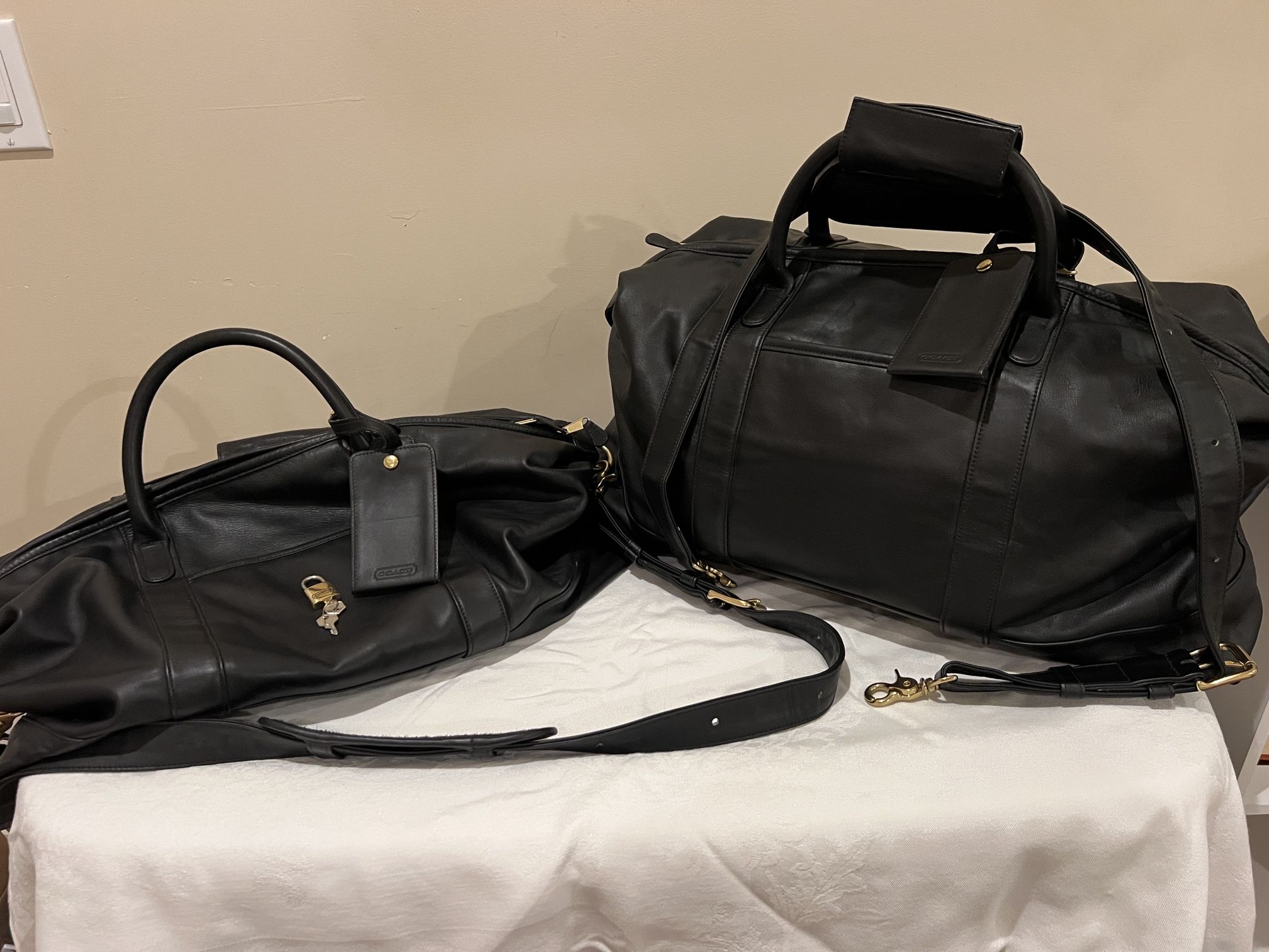 Coach Vintage Black Leather Weekender/Duffel Bag