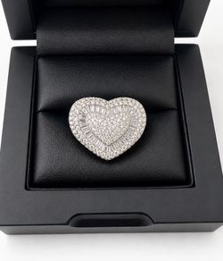 925 Sterling Silver 4.00CT MOISSANITE Iced Out Heart Unisex Ring 8 or 9