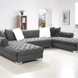 XL London Gray Velvet Double Chaise Sectional (Couch Sofa loveseat Options 
