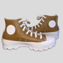 CONVERSE WOMEN'S CHUCK TAYLOR ALL STAR LEATHER PLATFORM HIGH TOP SHOES BROWN