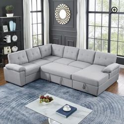 Modern L sectional 7 seater couch sofa with pull out bed and storage new factory sealed boxes sillon 