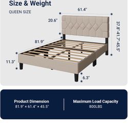 Queen Size Upholstered Platform Bed Frame