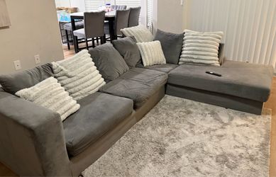 Gray Suede Sectional Sofa with Chaise