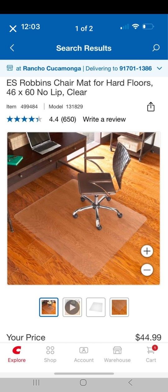 ES Robbins Chair Mat for Hard Floors, 46 x 60 No Lip, Clear